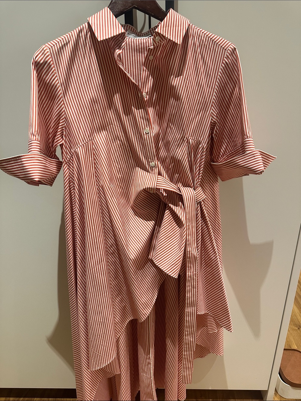 Palmer//harding Cotton Poplin Red Striped Button-Front Asymmetric Shirt - Picture 6 of 6